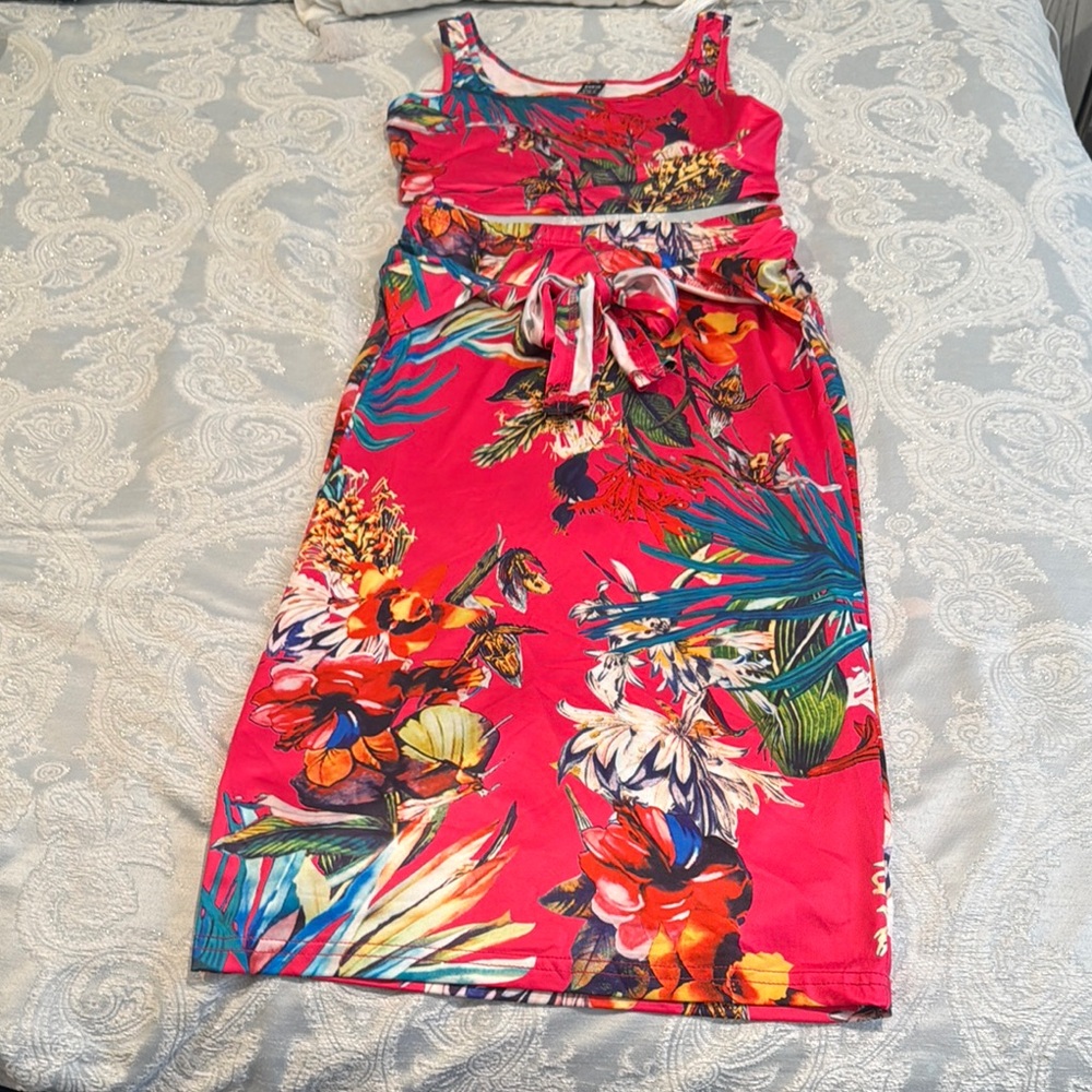 Floral Pink Women Crop Tank With Matching Skirt